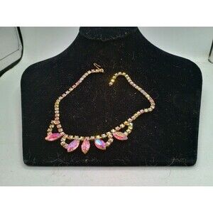 Juliana 15" AB Necklace  Gold Tone  With 5 Pink Cleat Stones